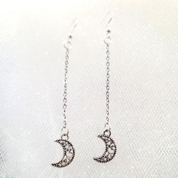 Long Hanging Crescent Moon Earrings - Picture 1 of 3